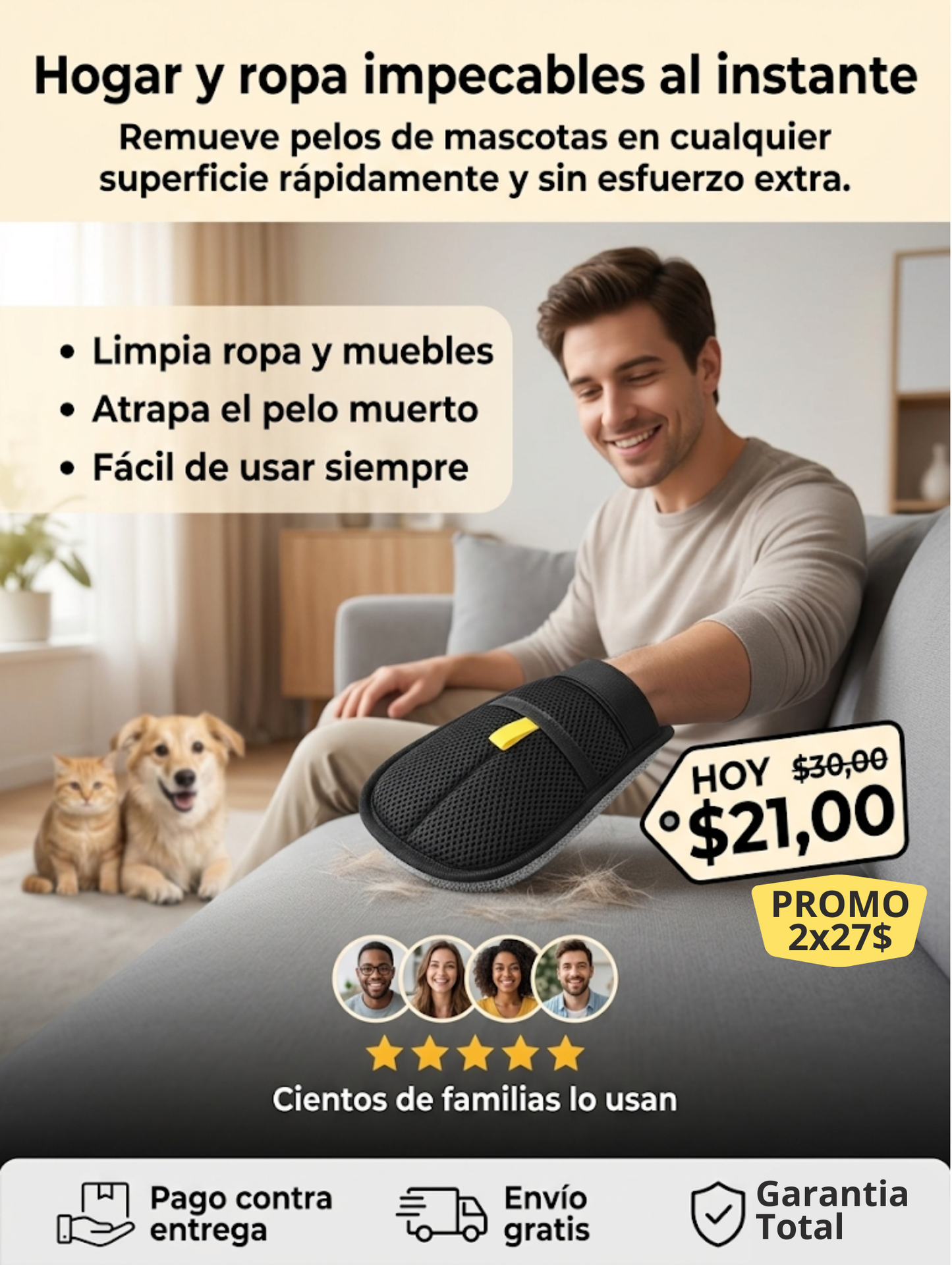GUANTE REMOVEDOR DE PELO PARA MASCOSTAS